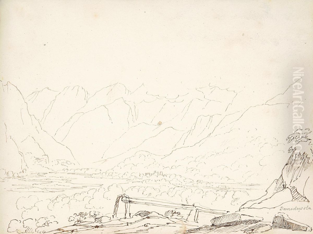 Mountainous Landscape Scene Oil Painting by William Brockedon