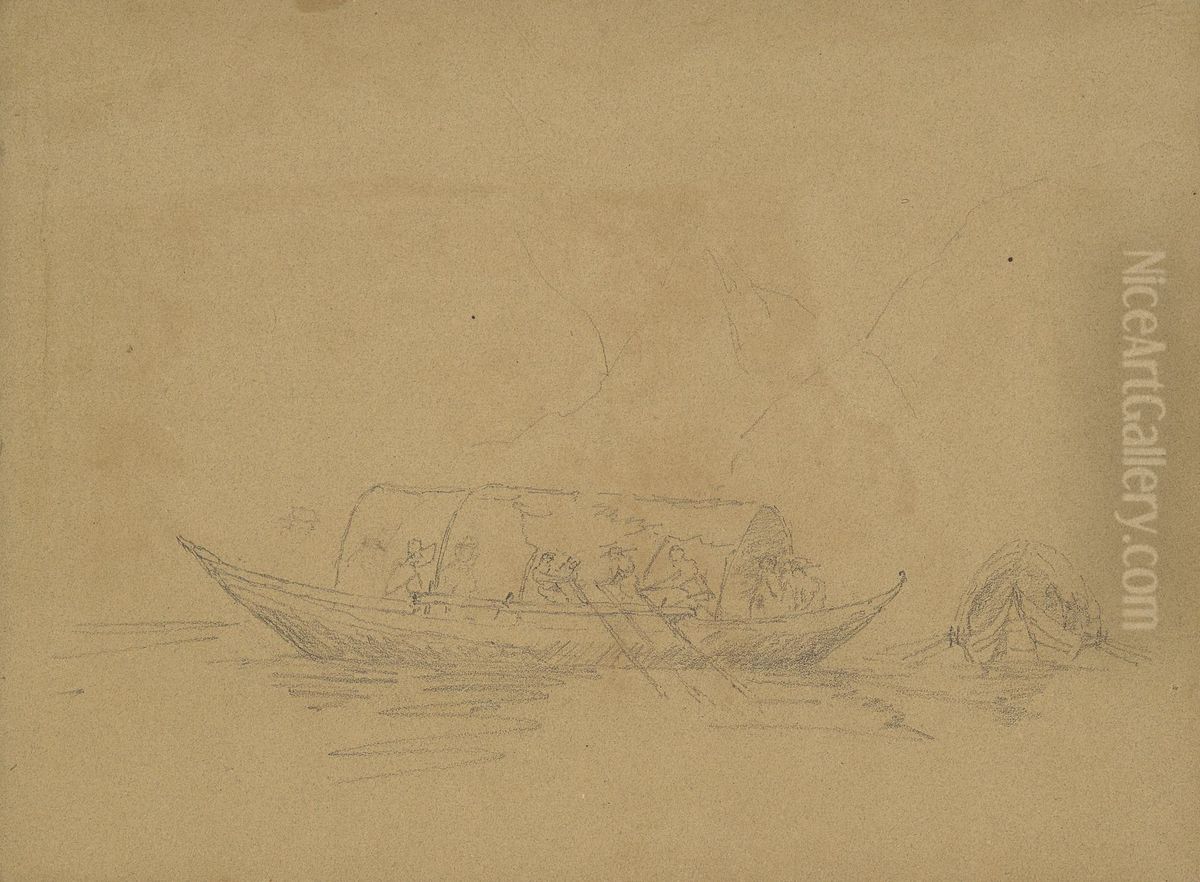 Sketch of Two Gondolas Oil Painting by William Brockedon