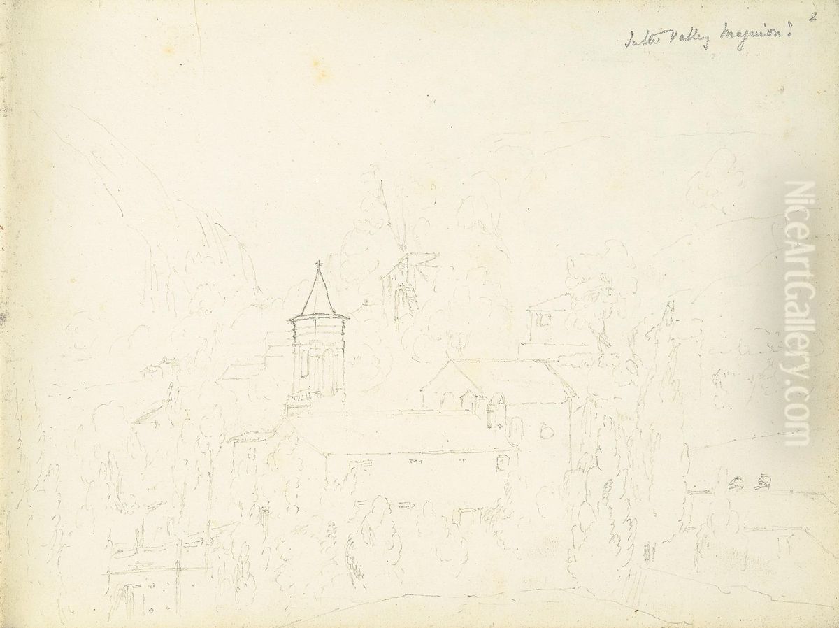 Village in the Valley Magnion Oil Painting by William Brockedon