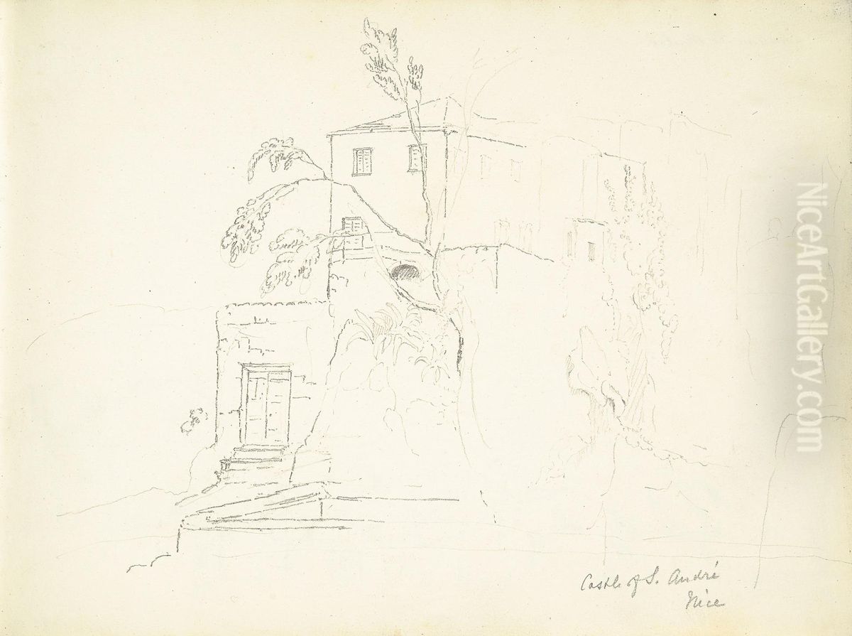 Castle of St. Andre, Nice Oil Painting by William Brockedon