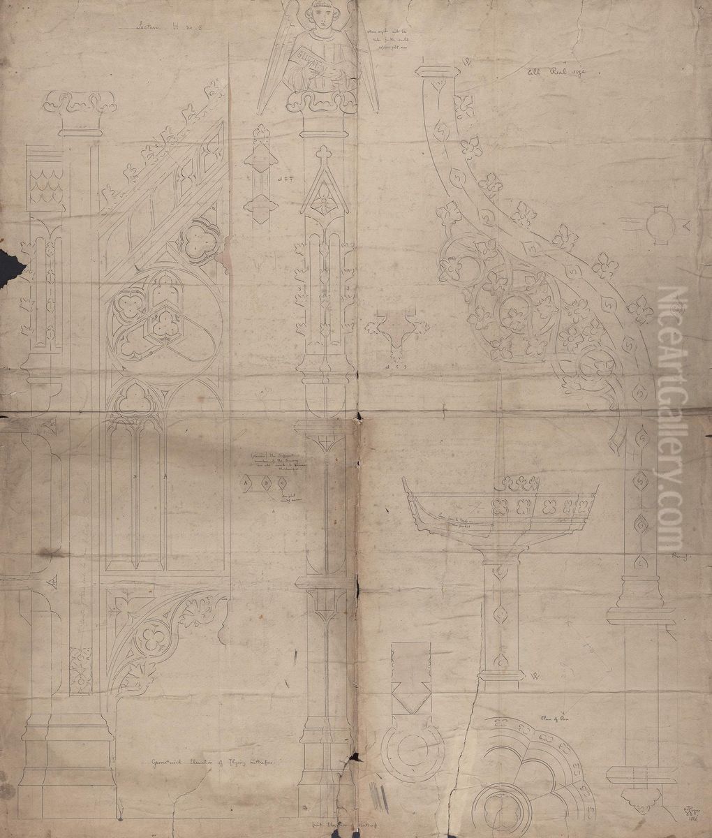 Design for the Brass Eagle Lectern Base Oil Painting by Augustus Pugin