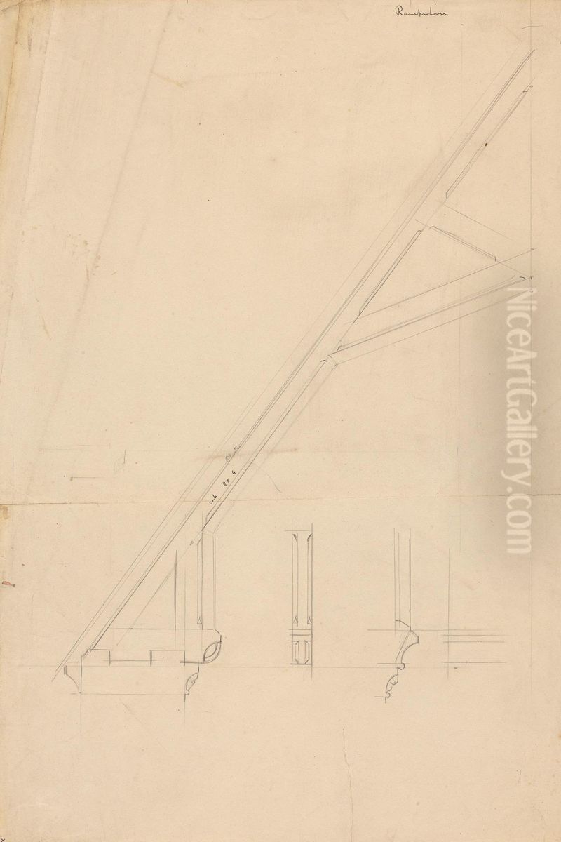 Design for the Roof Truss, Rampisham Rectory Oil Painting by Augustus Pugin