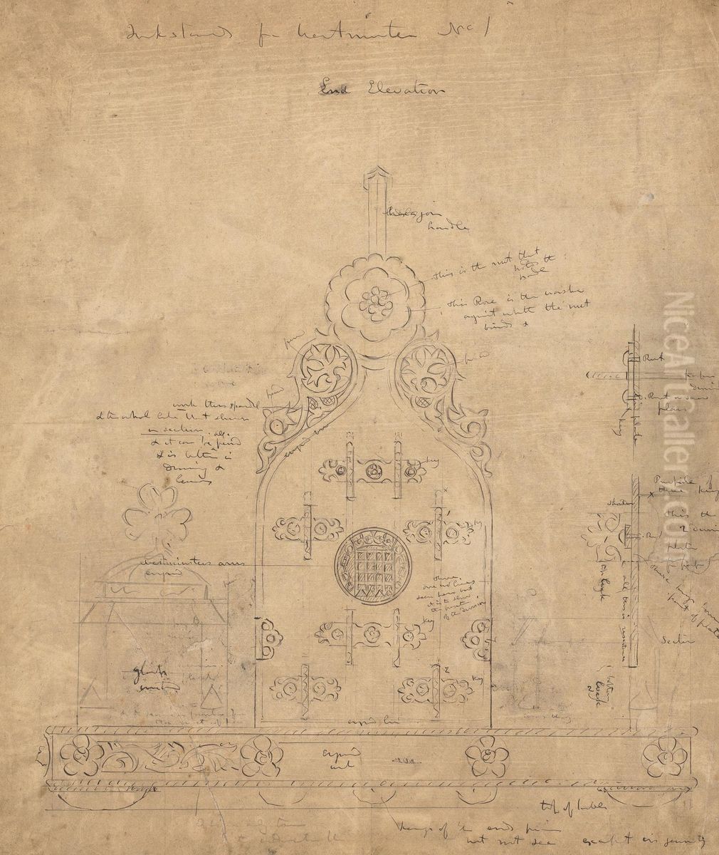 Design for Inkstand for Westminster No. 1, End Elevation Oil Painting by Augustus Pugin