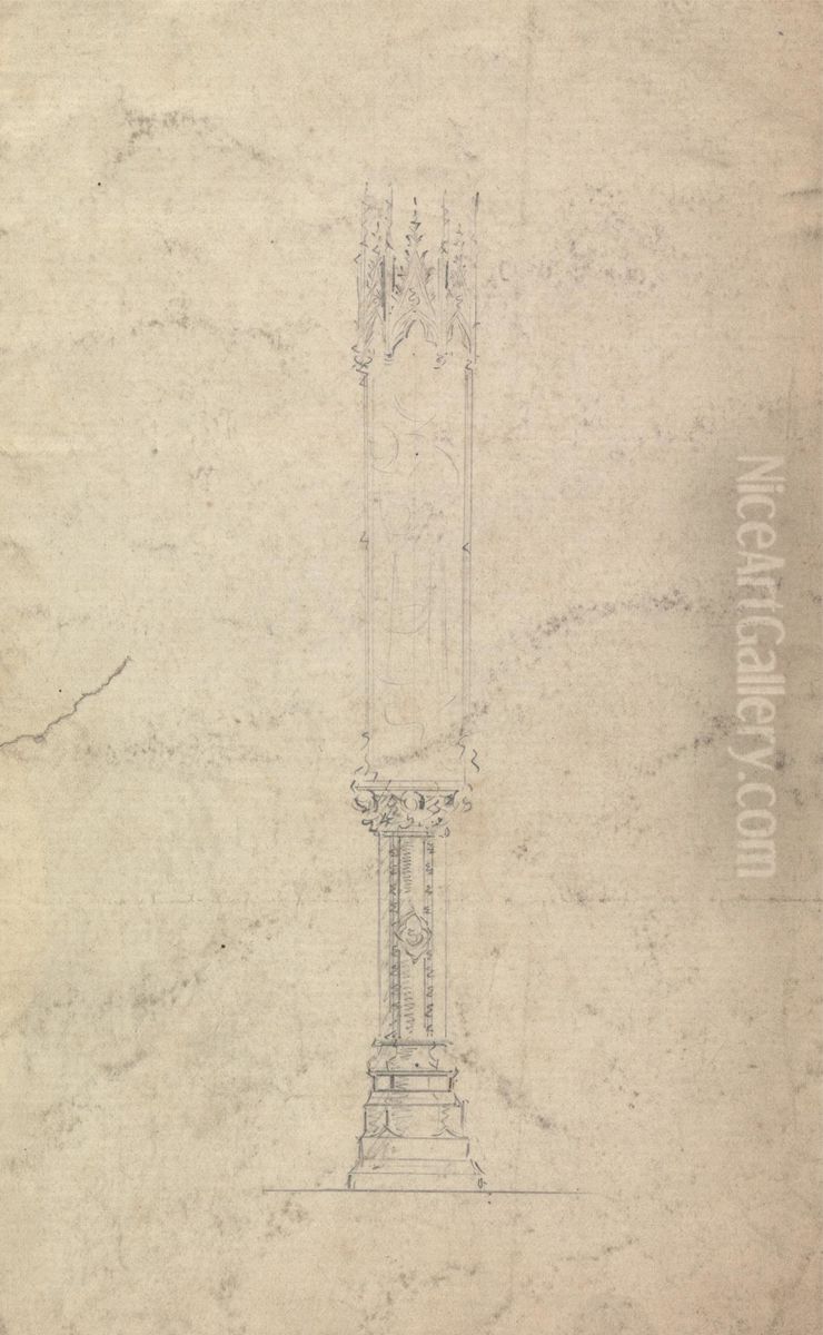 Design for a Gothic Candlestick Oil Painting by Augustus Pugin