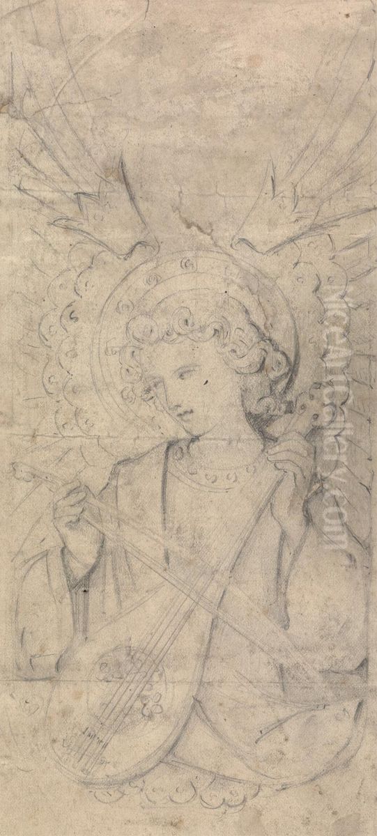 Angel and Instrument, Possibly Design for Interiors of St. Mary's, West Tofts, Norfolk Oil Painting by Augustus Pugin