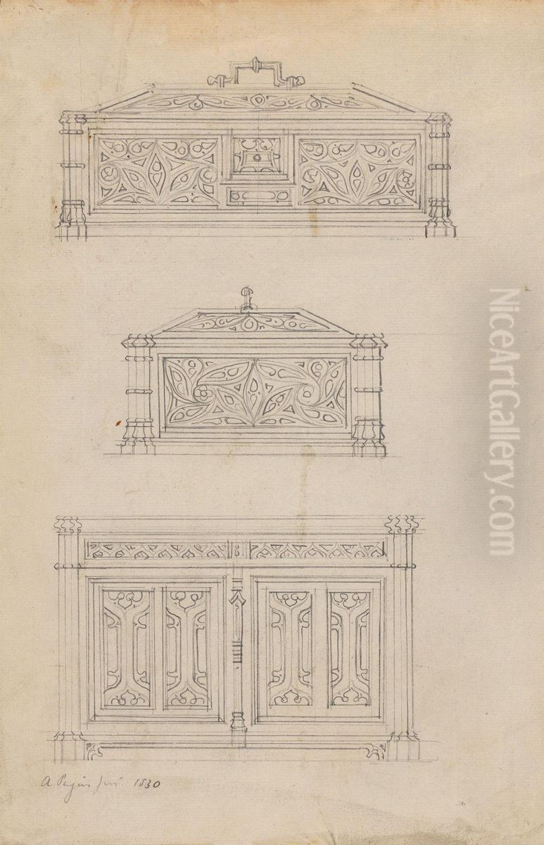 Designs for a Gothic Box and Cabinet Oil Painting by Augustus Pugin