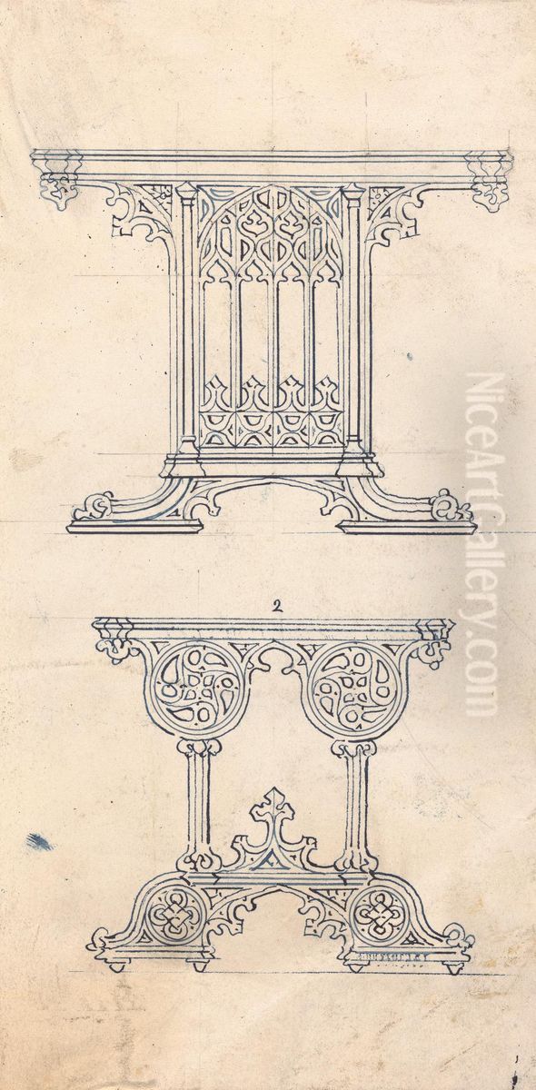 Designs for Gothic Tables Oil Painting by Augustus Pugin