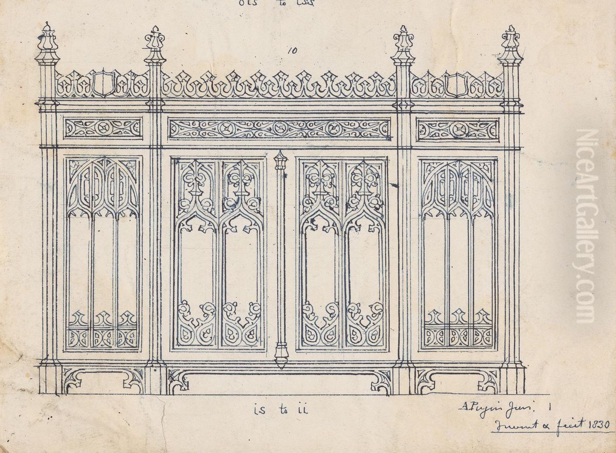 Design for a Gothic Screen Oil Painting by Augustus Pugin