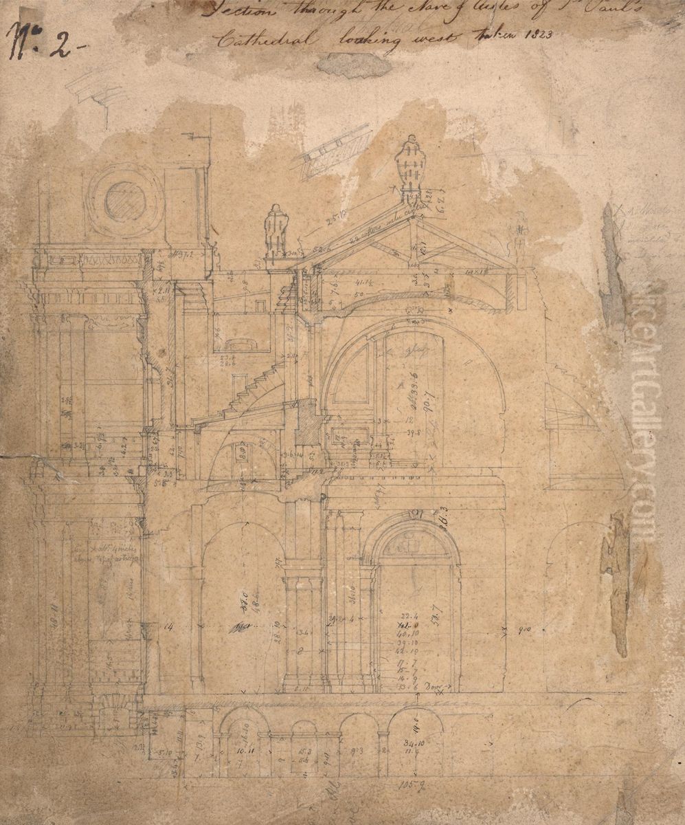 Section through the Nave of Aisles of St. Paul's Cathedral Looking West Oil Painting by Augustus Pugin