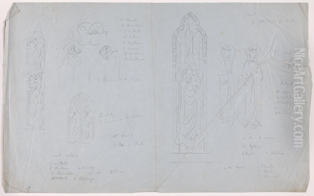 Designs for Gothic Stained Glass Windows Oil Painting by Augustus Pugin