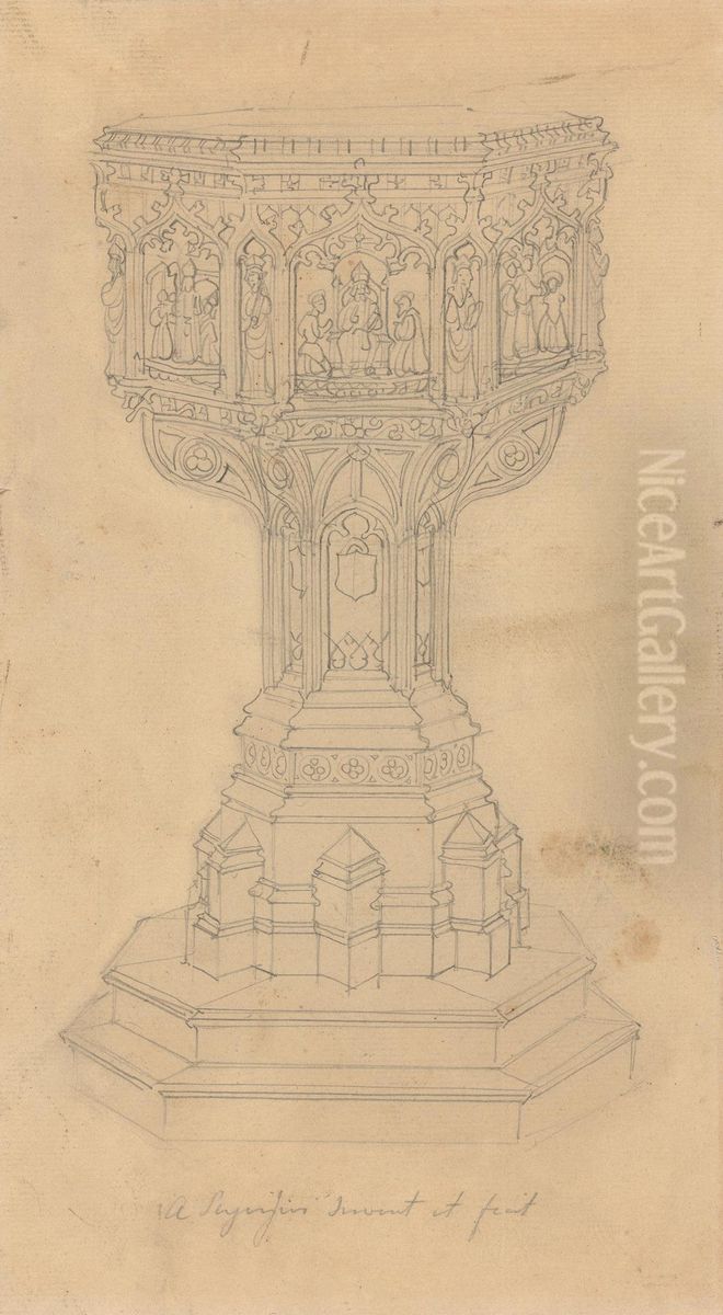Design for a Baptismal Font Oil Painting by Augustus Pugin