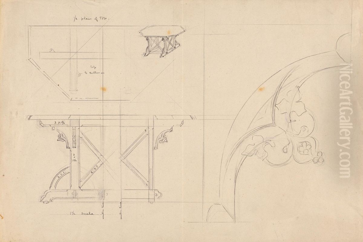 Design for an Octagonal Table Oil Painting by Augustus Pugin