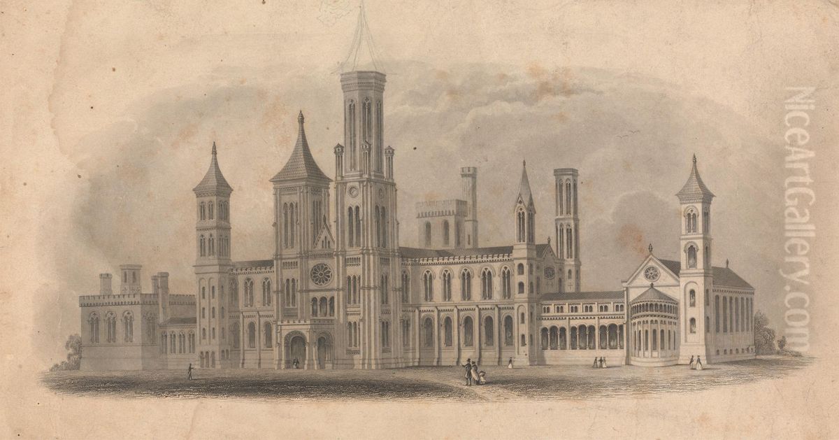 Design for a Town Hall Oil Painting by Augustus Pugin