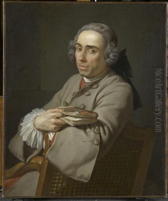 Portrait d'homme en habit gris et gilet rouge Oil Painting by Joseph Aved