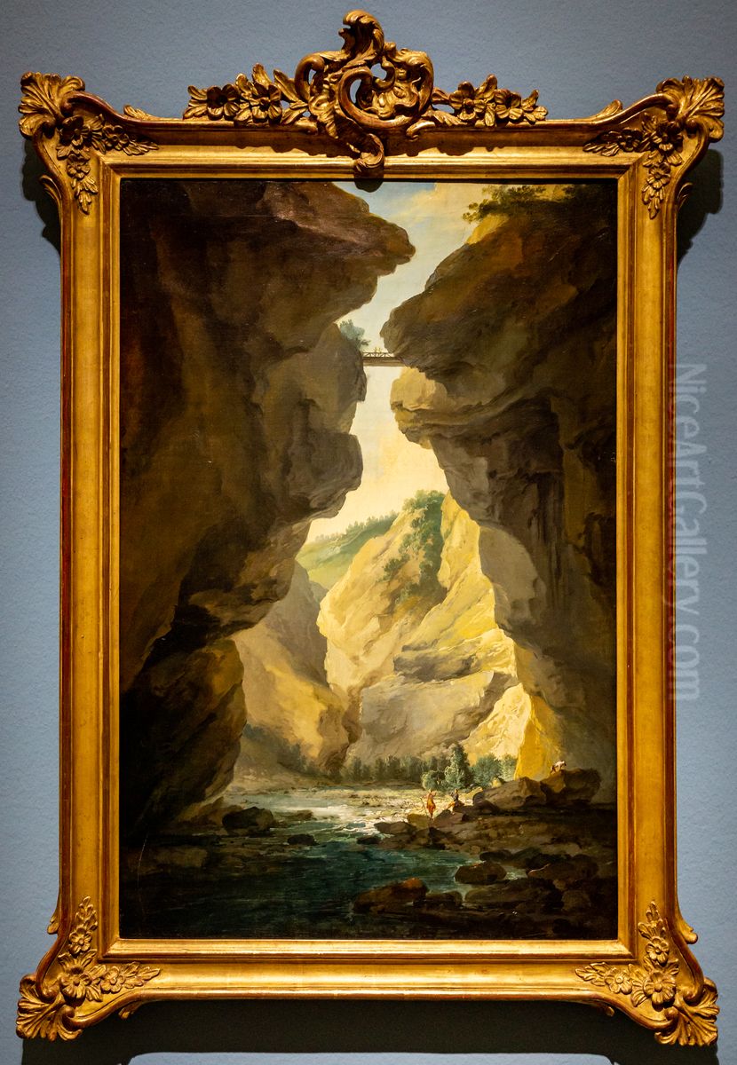 Bridge and Dala Gorge in Leuk, seen upstream Oil Painting by Caspar Wolf