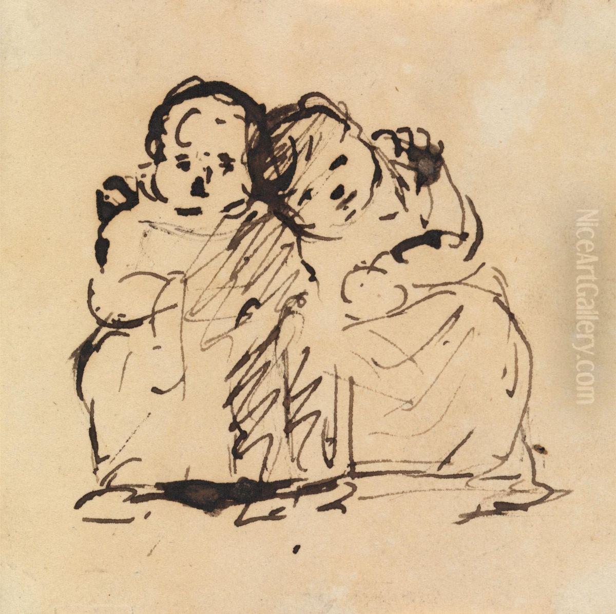 Study of Two Children Oil Painting by Benjamin Haydon