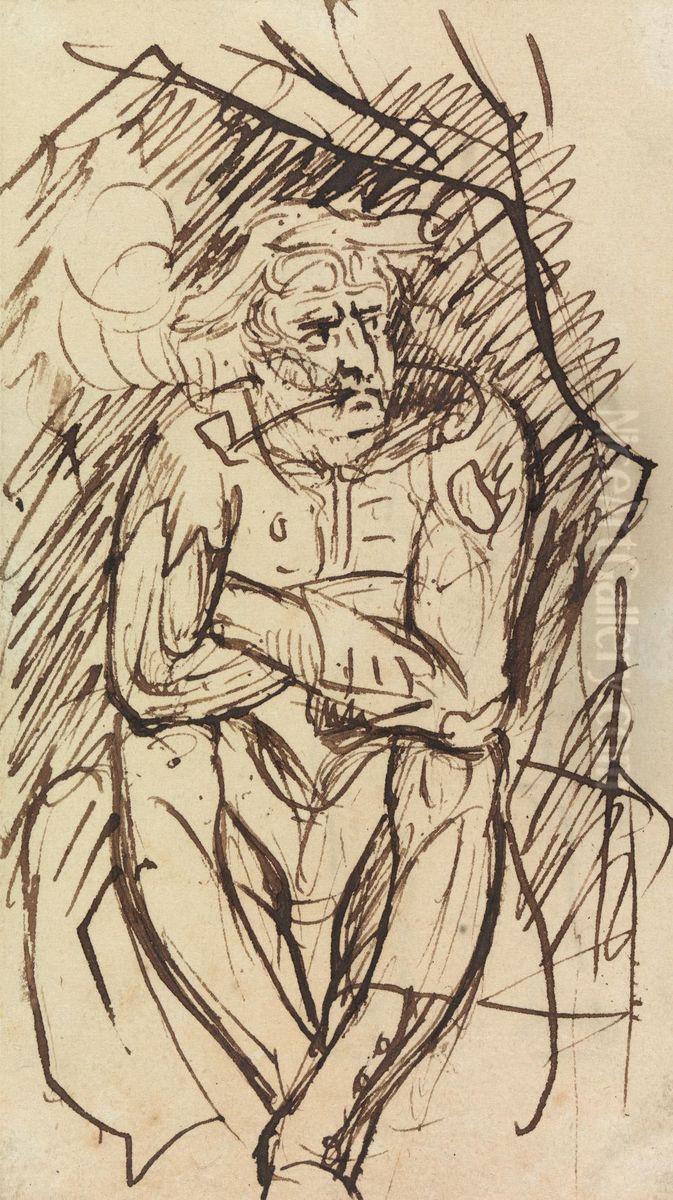 Study of a Seated Man, Smoking a Pipe Oil Painting by Benjamin Haydon
