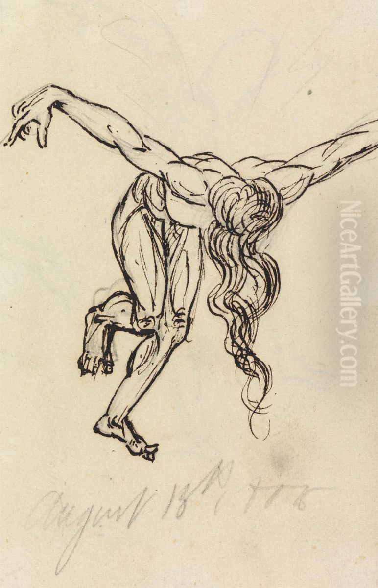 Study of a Nude, Leaning Forward, with Arms Extended Out Oil Painting by Benjamin Haydon