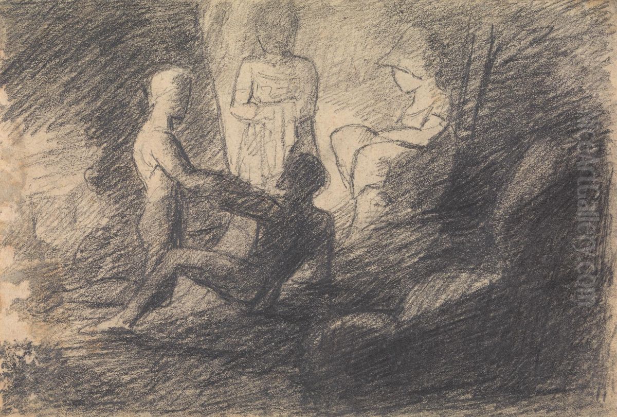 Study of Figures in a Cave Oil Painting by Benjamin Haydon