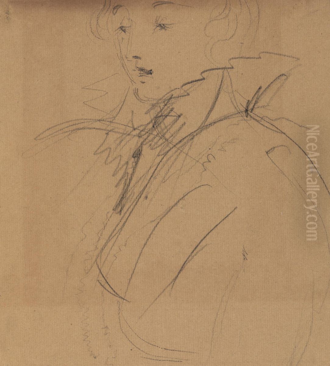 Upper Body Study, of a Woman in a High Collar Oil Painting by Benjamin Haydon