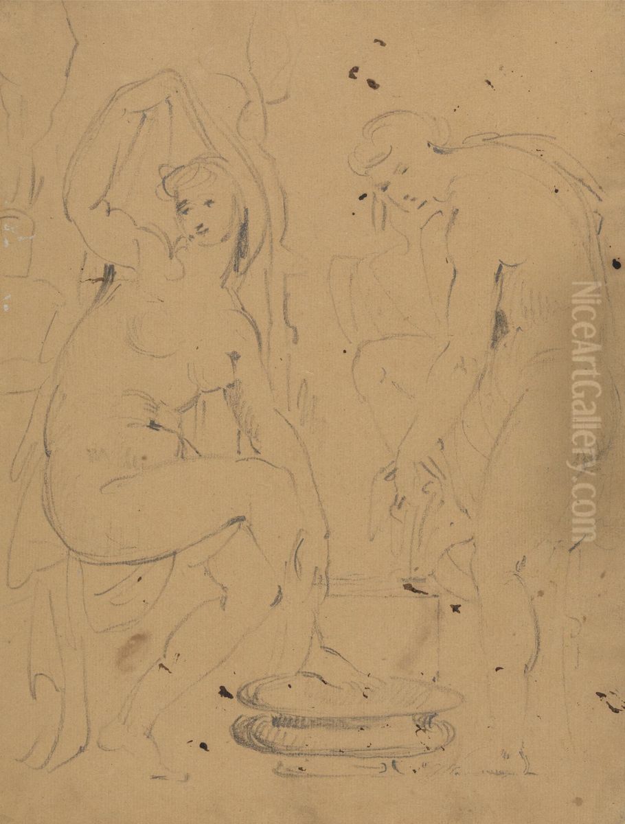 Study of Women Bathing Oil Painting by Benjamin Haydon