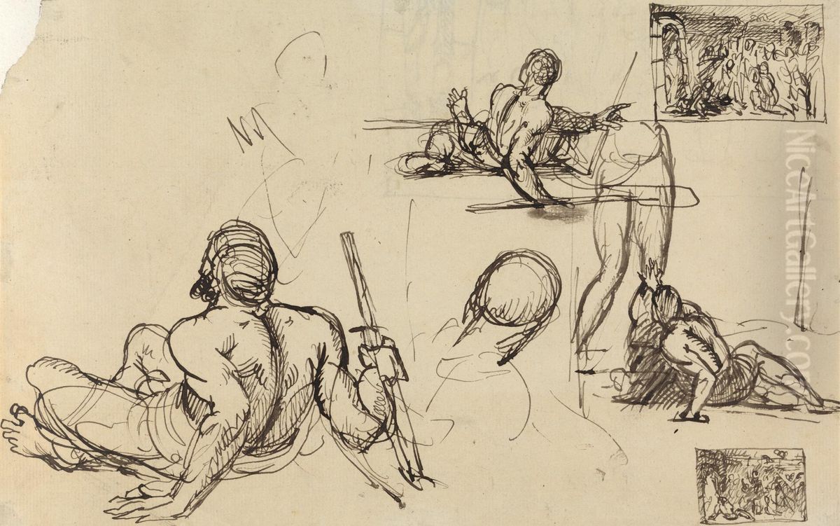 Figure Studies of a Man Rising From the Ground Oil Painting by Benjamin Haydon