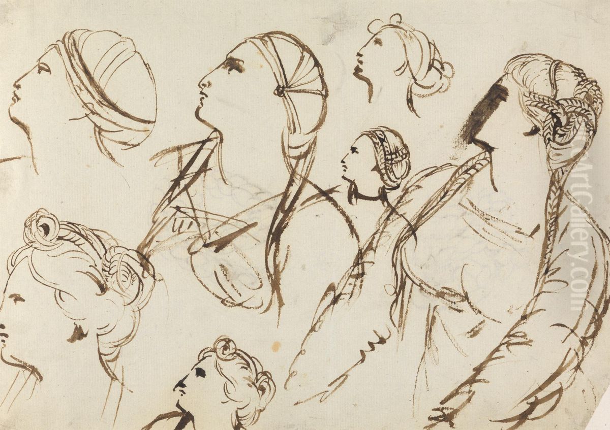 Study of Women's Hairstyles Oil Painting by Benjamin Haydon