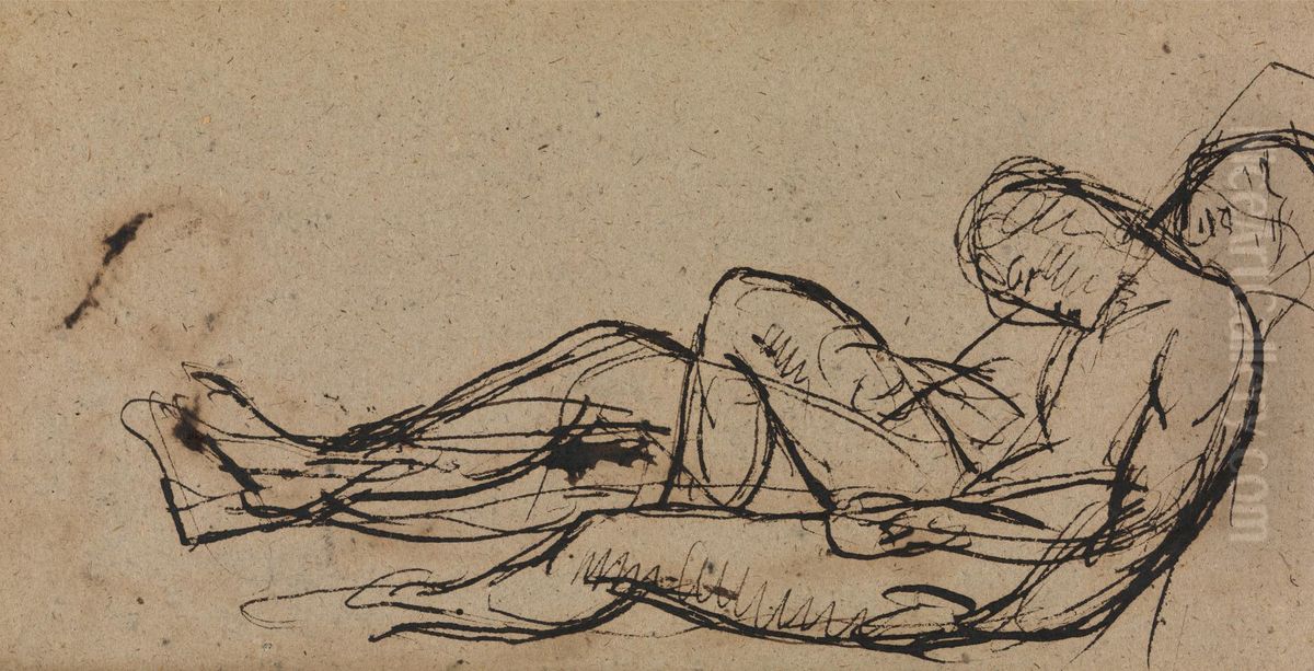 The Murder of Duncan - Study of Sleeping Grooms Oil Painting by Benjamin Haydon