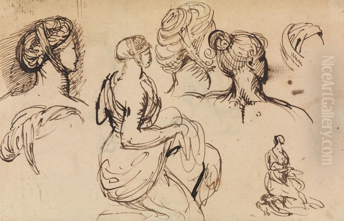 Figure Study of Women and Their Hairstyles Oil Painting by Benjamin Haydon