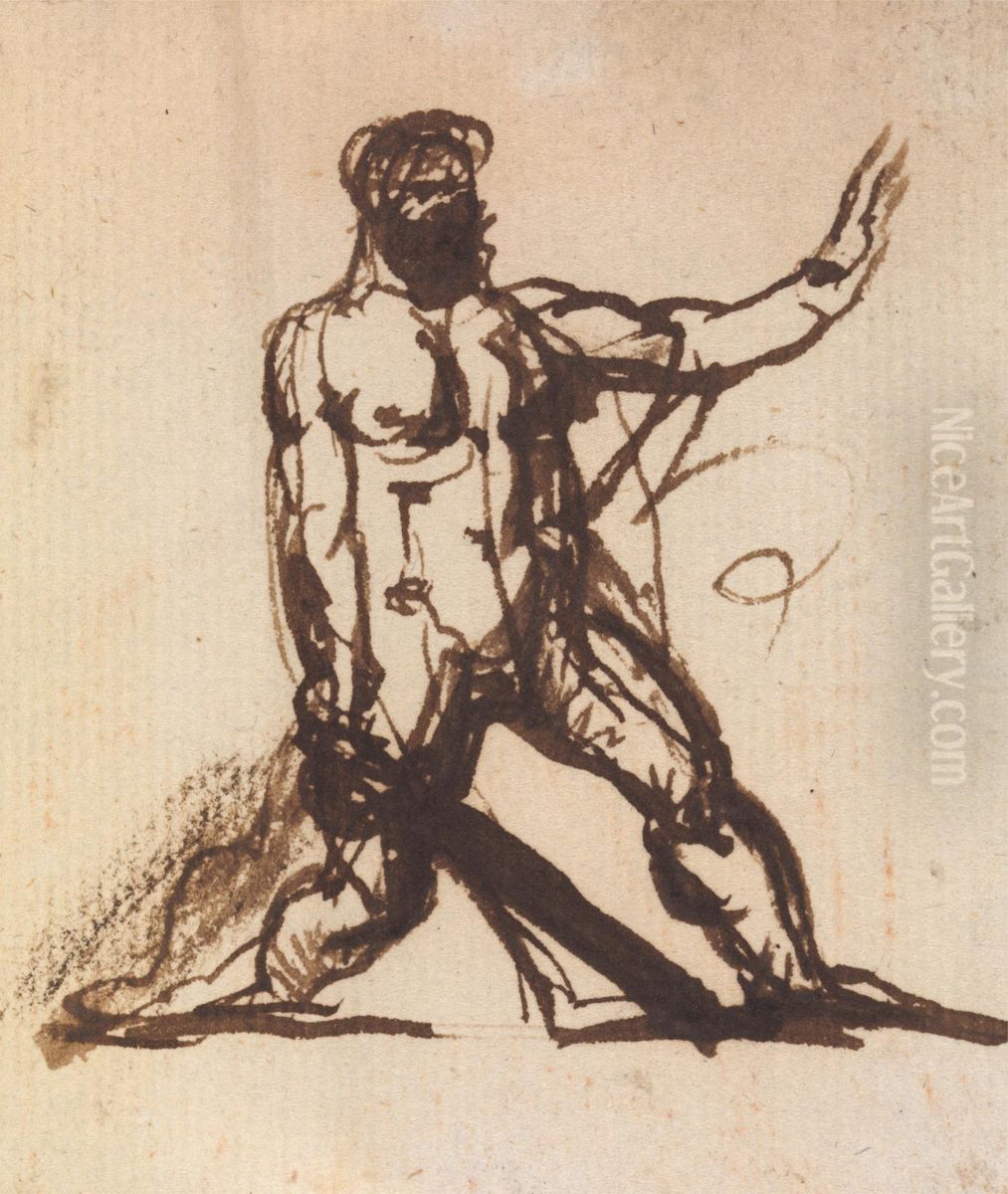 Study of a Nude Male Oil Painting by Benjamin Haydon