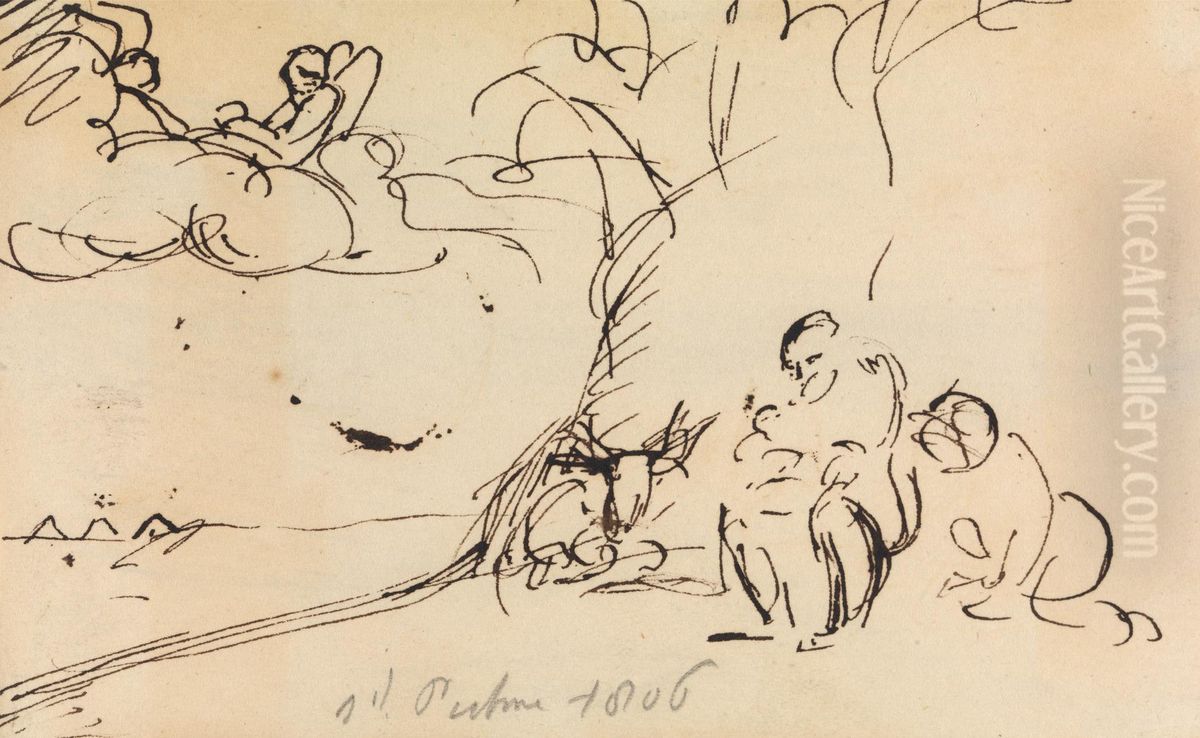 Study of Figures Sitting Under a Tree Oil Painting by Benjamin Haydon