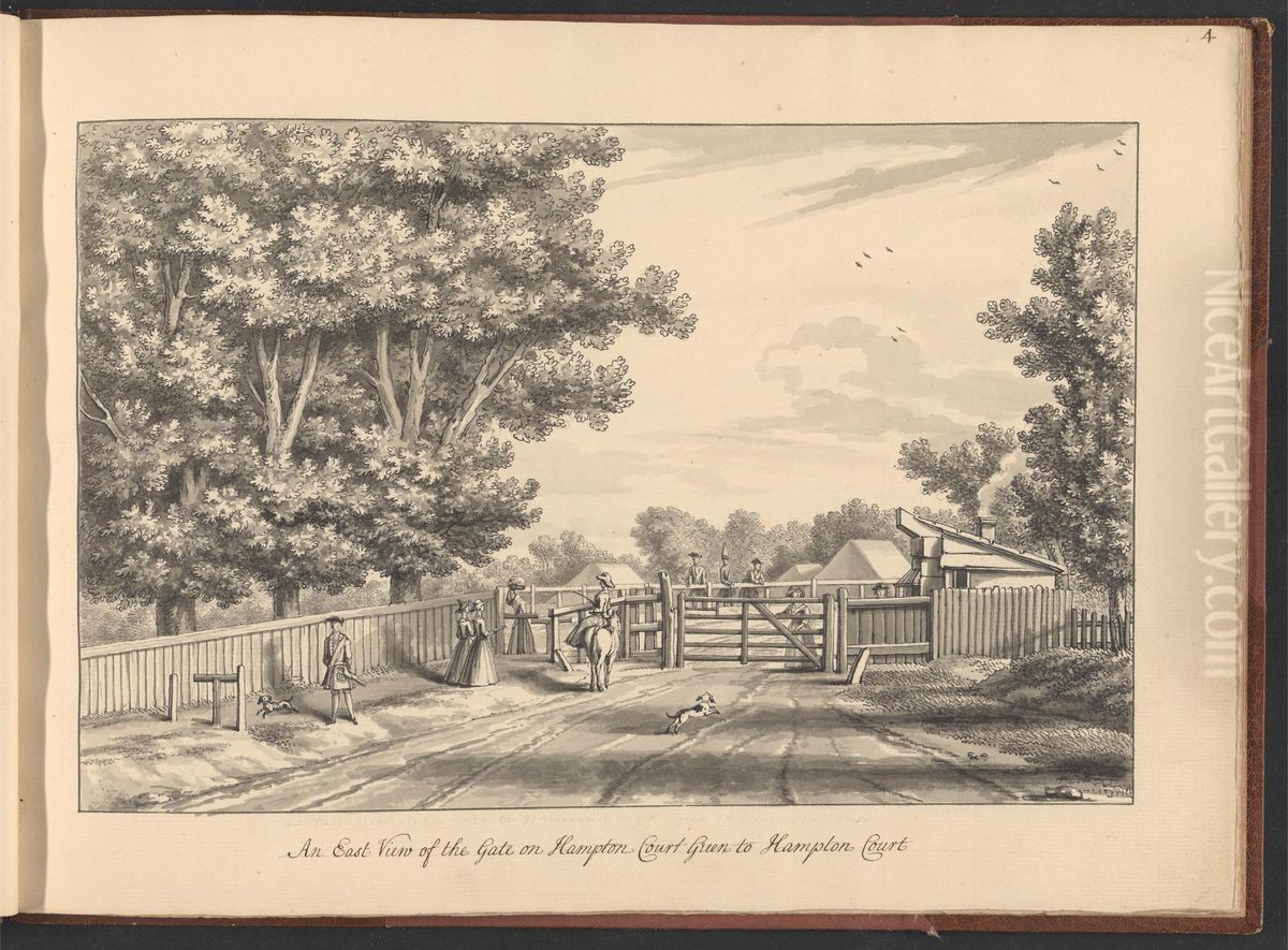 A Volume of Ten Drawings of Hampton Court taken by the life - An East View of the Gate on Hampton Court Green Hampton Court Oil Painting by Bernard Lens III