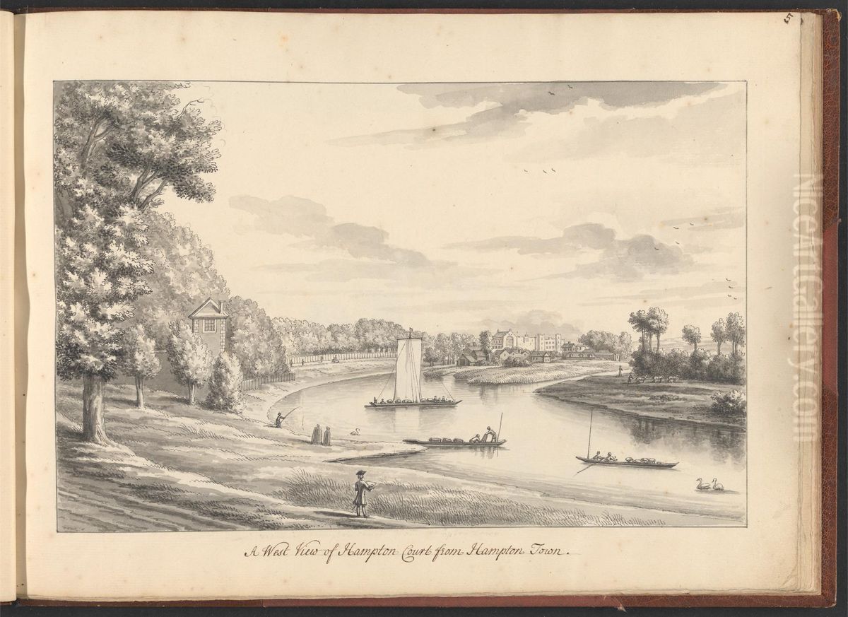 A Volume of Ten Drawings of Hampton Court taken by the life - A West View of Hampton Court from Hampton Town Oil Painting by Bernard Lens III