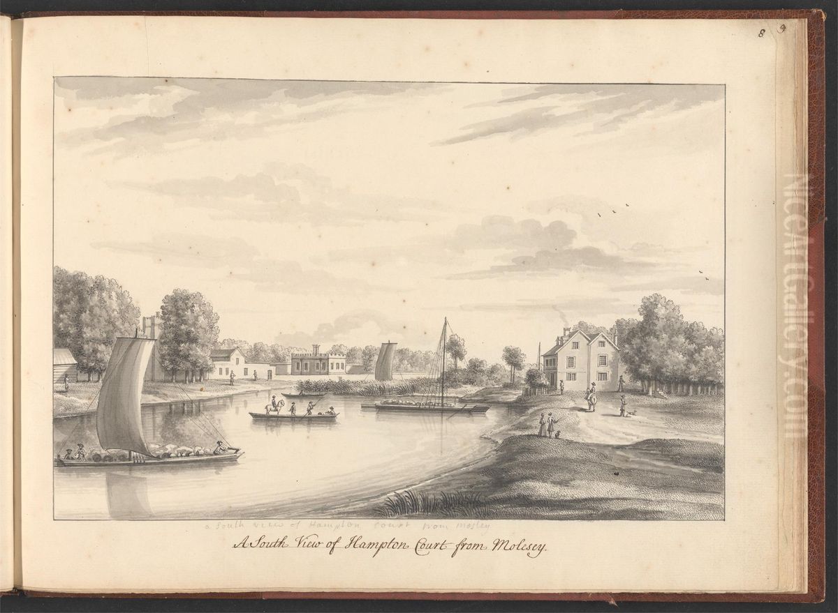 A volume of ten drawings of Hampton Court taken by the life - A South View of Hampton Court from Molesey Oil Painting by Bernard Lens III
