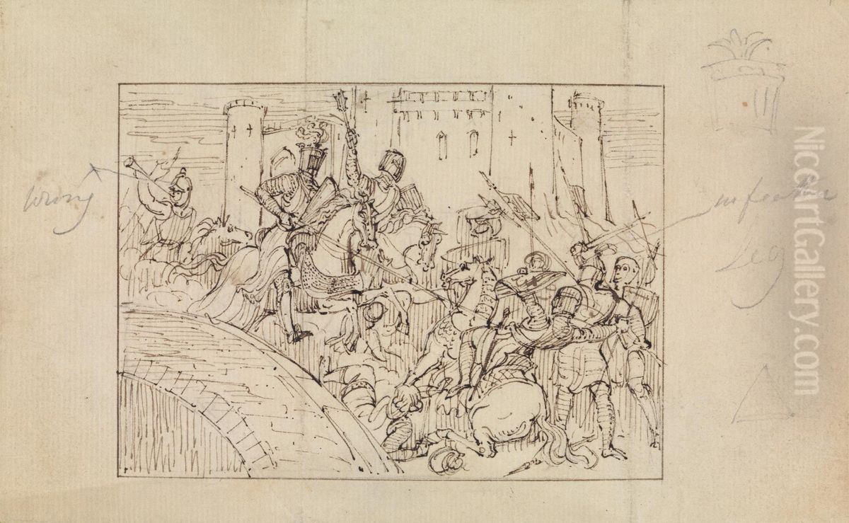 Study of Armored Knights in Battle with Horses Oil Painting by Robert Smirke