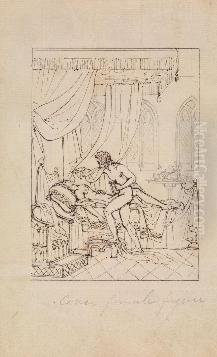 Study of a Woman Sleeping in Her Chamber and a Man Standing Over Her Bed Oil Painting by Robert Smirke
