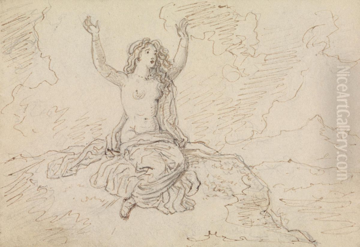 Study of a Semi-Nude Woman, Sitting, with Her Arms Raised Over Her Head Oil Painting by Robert Smirke