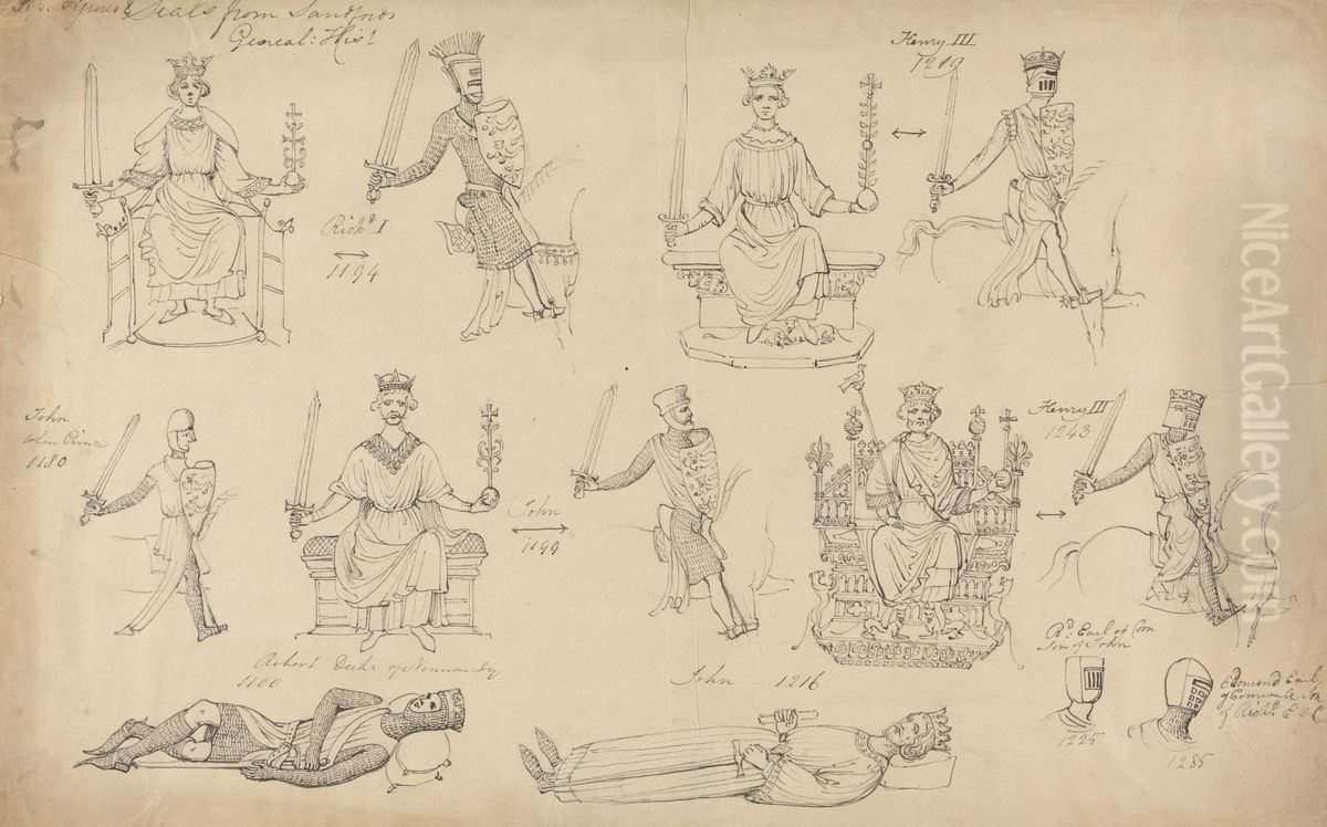 Studies of Figures and Seals from Sandfords Geneal History Oil Painting by Robert Smirke