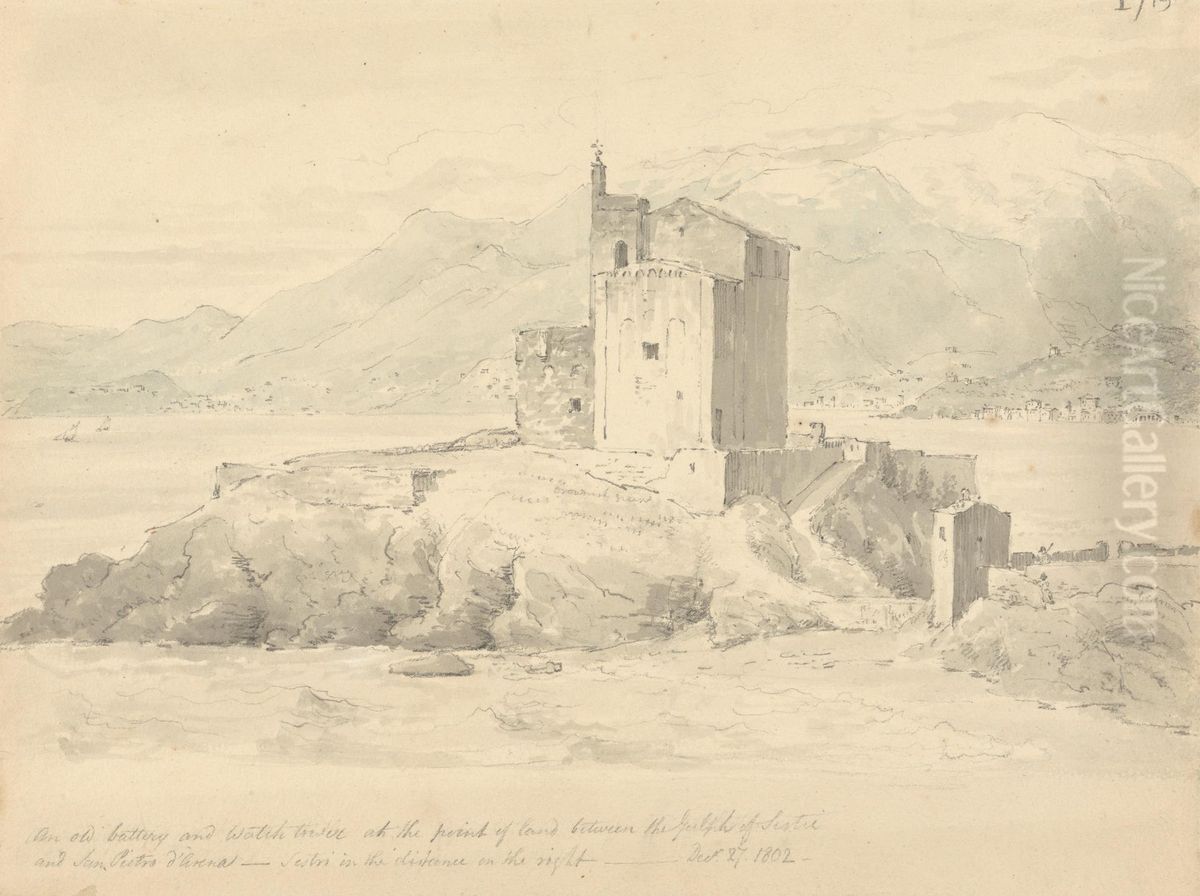 An Old Battery and Watch Tower in Genoa Oil Painting by Robert Smirke