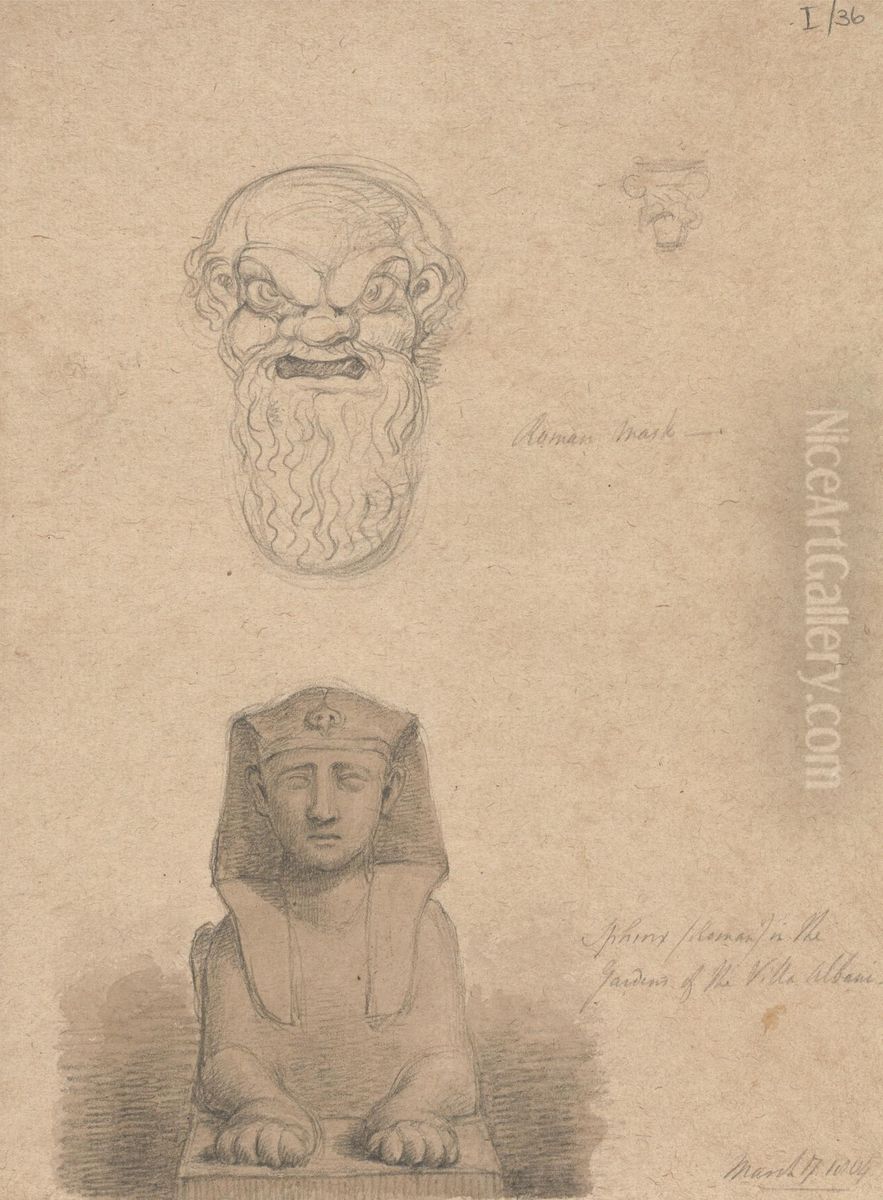 Sphinx, in the Gardens of the Villa Albani, and a Study of a Roman Mask Oil Painting by Robert Smirke