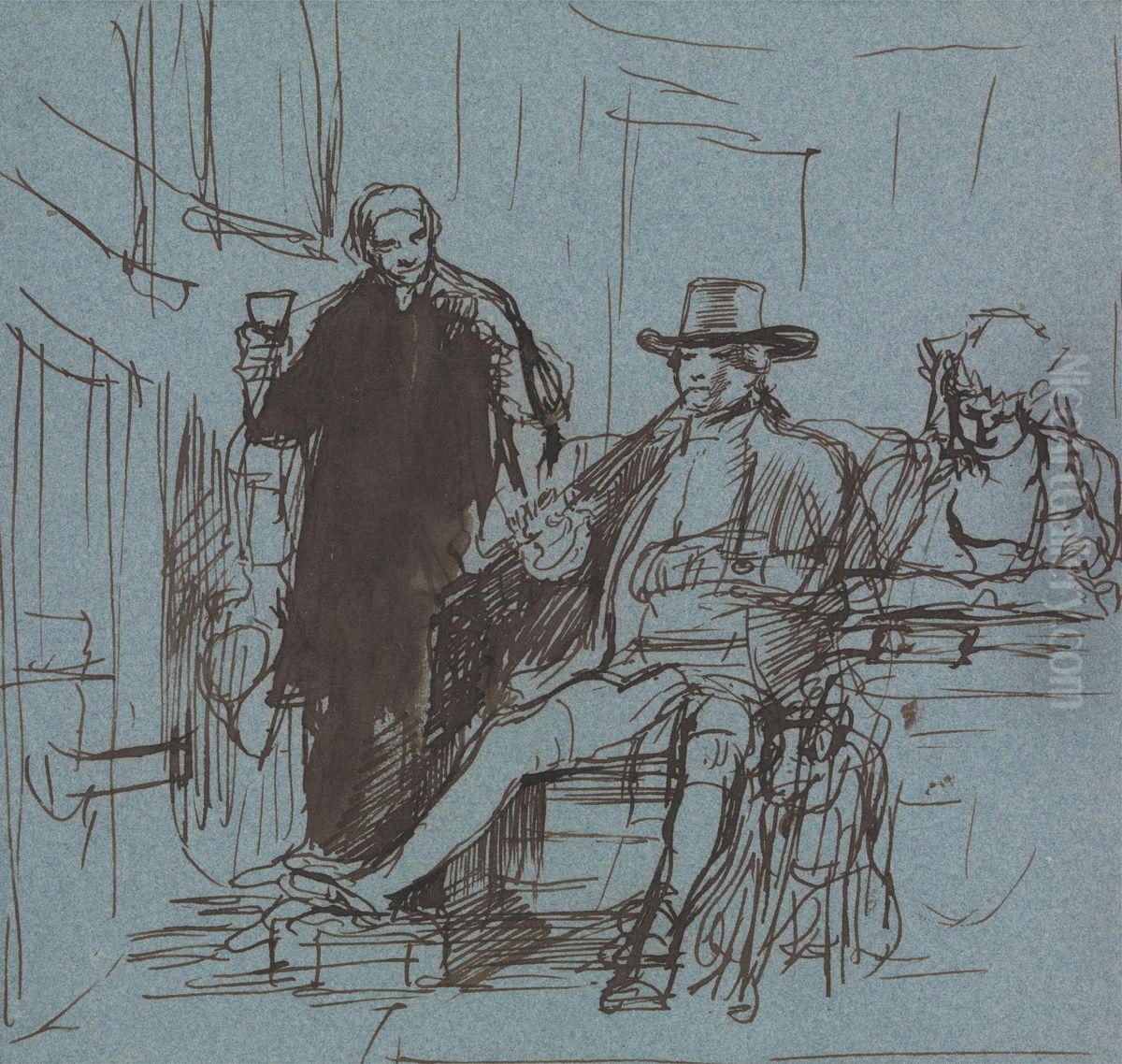 Captain Locker Seated at a Table with His Daughter; a Butler Standing Beside Him Oil Painting by David Wilkie