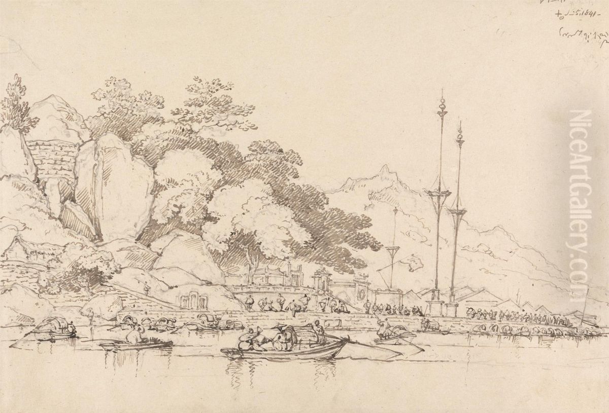 Lap House, Inner Harbor, Macao Oil Painting by George Chinnery