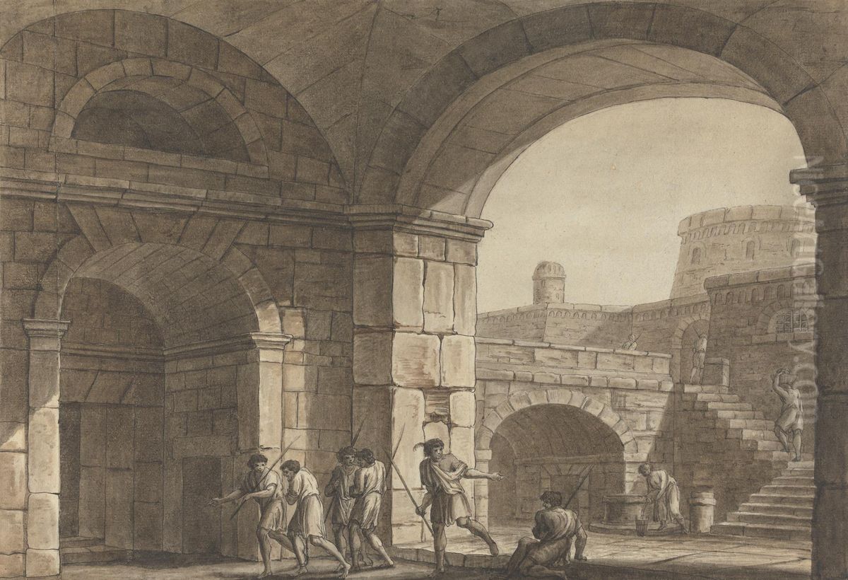 Scene in a Roman Prison Oil Painting by Angelica Kauffmann