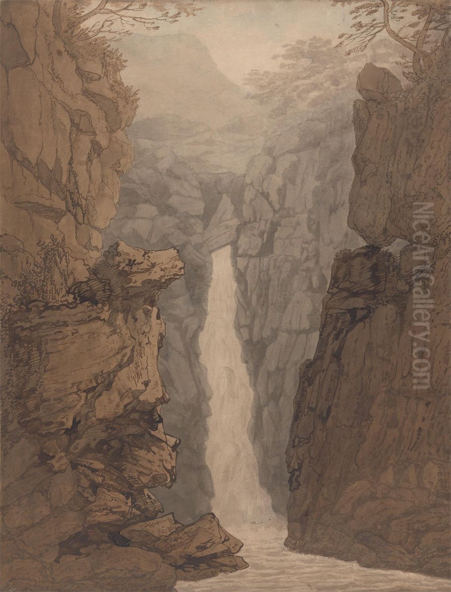 Waterfall in the Lake District Oil Painting by Joseph Farington