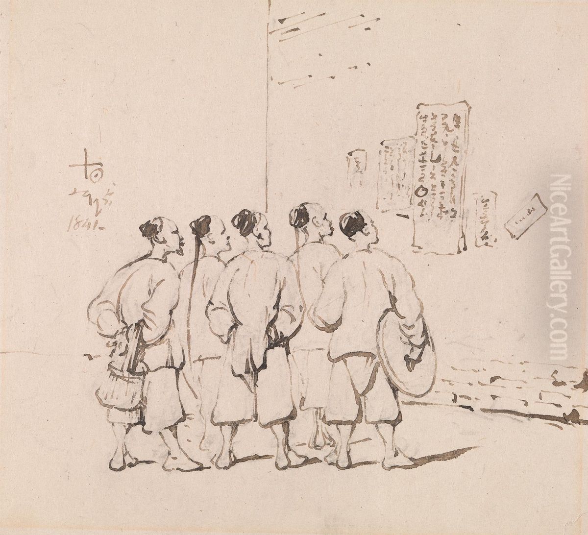 Chinese Coolies reading a Proclamation Oil Painting by George Chinnery