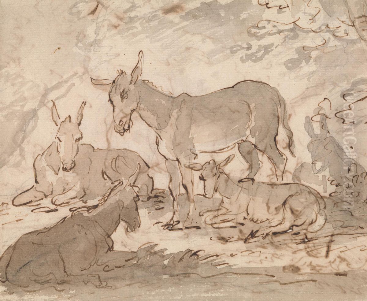 Donkeys Oil Painting by Sawrey Gilpin