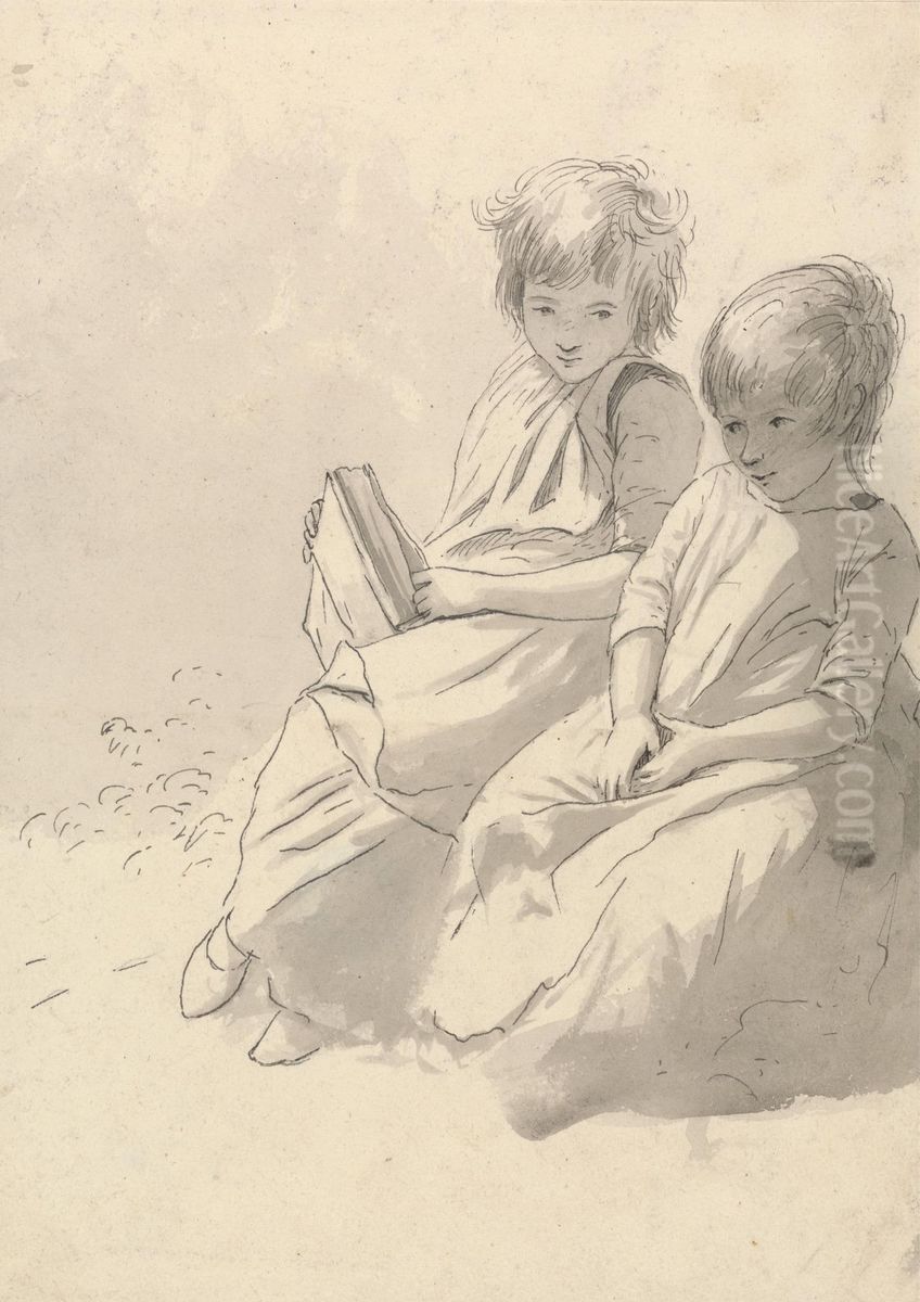 Two Little Girls Oil Painting by John Glover