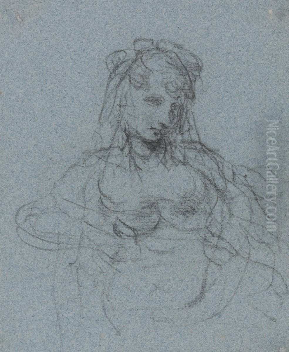 Half-Length Study of a Seated Woman Oil Painting by John Hoppner