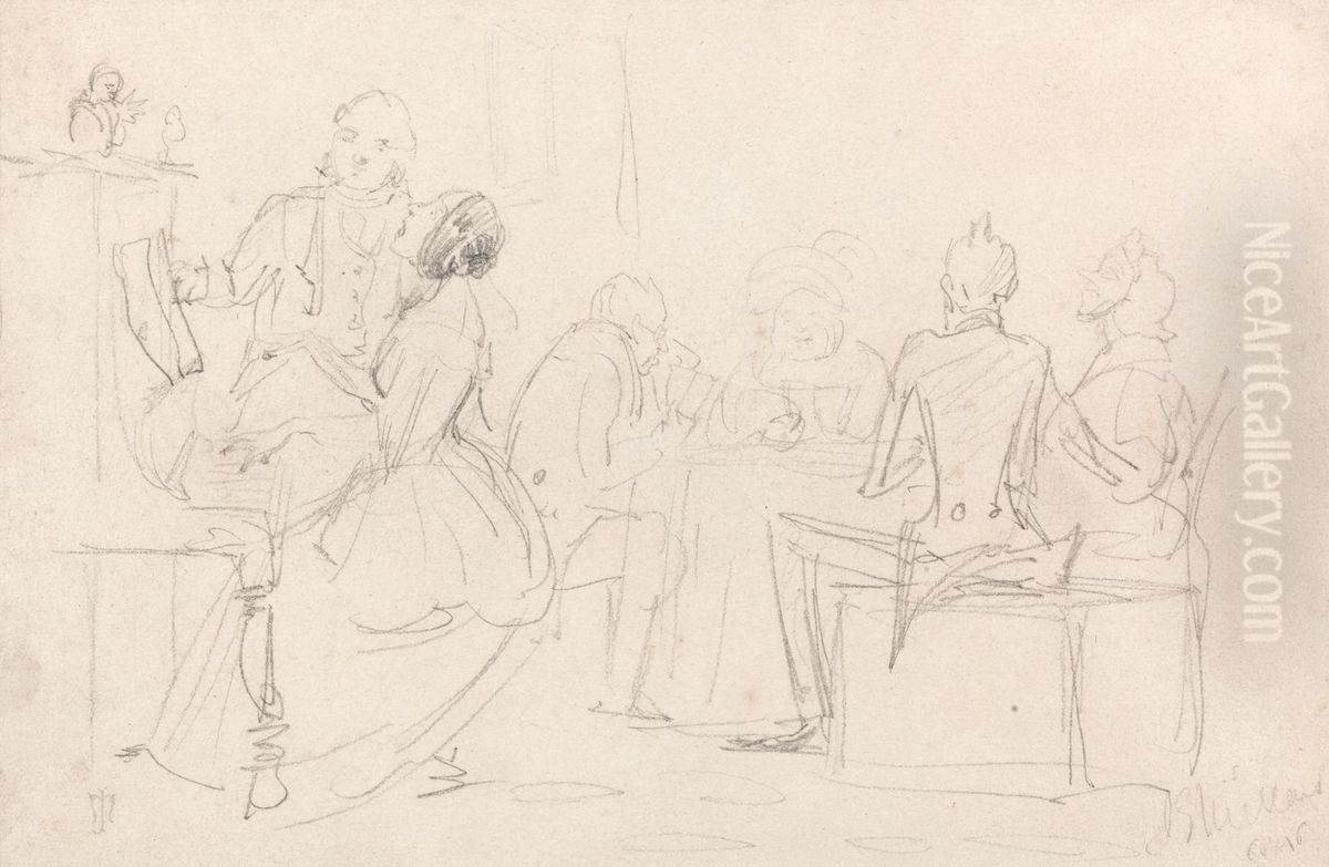 An Evening Party Oil Painting by Sir John Everett Millais