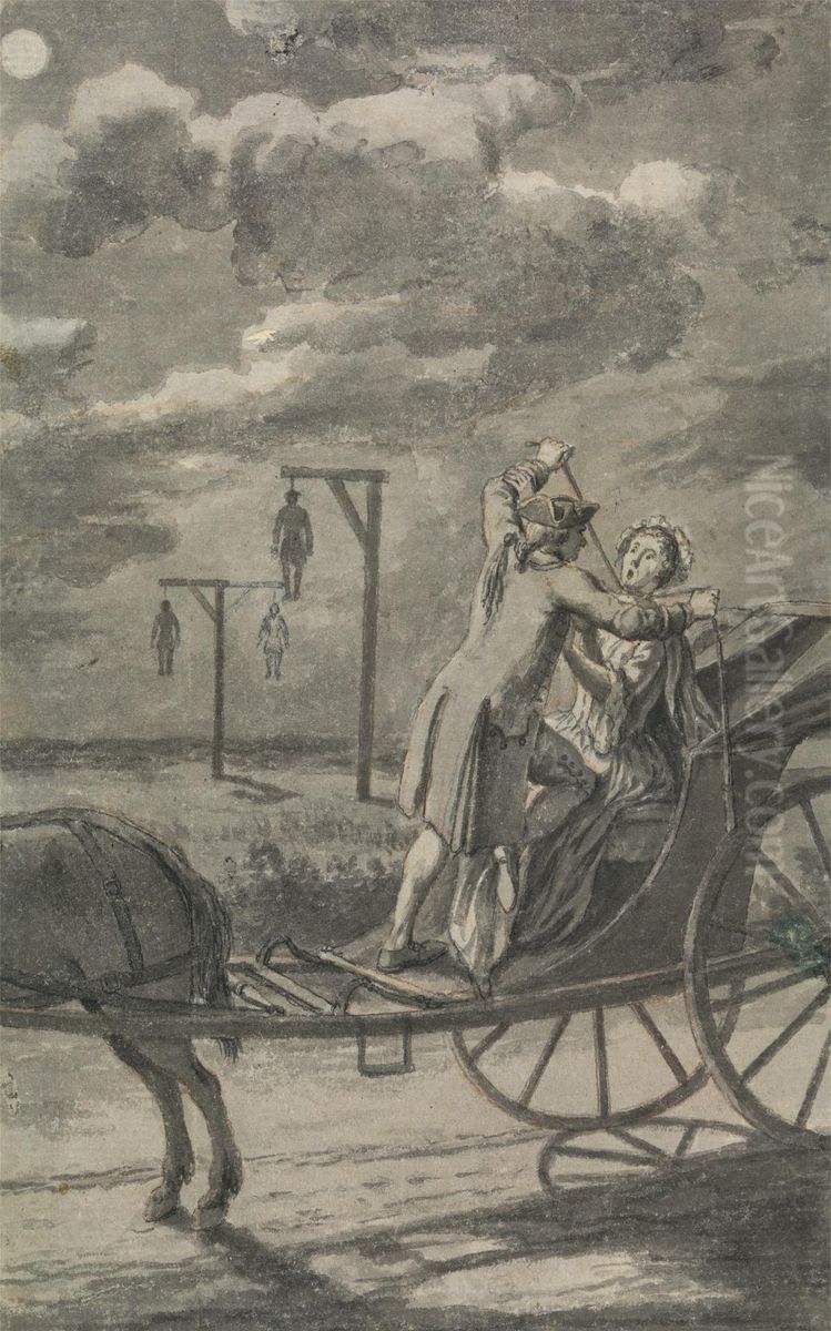 Murder in the Carriage (Probably a Design for The Tyburn Chronicle) Oil Painting by Samuel Wale